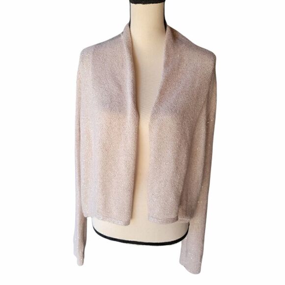 Knitted and Knotted Blush Shimmery Open Cardigan - Picture 1 of 8